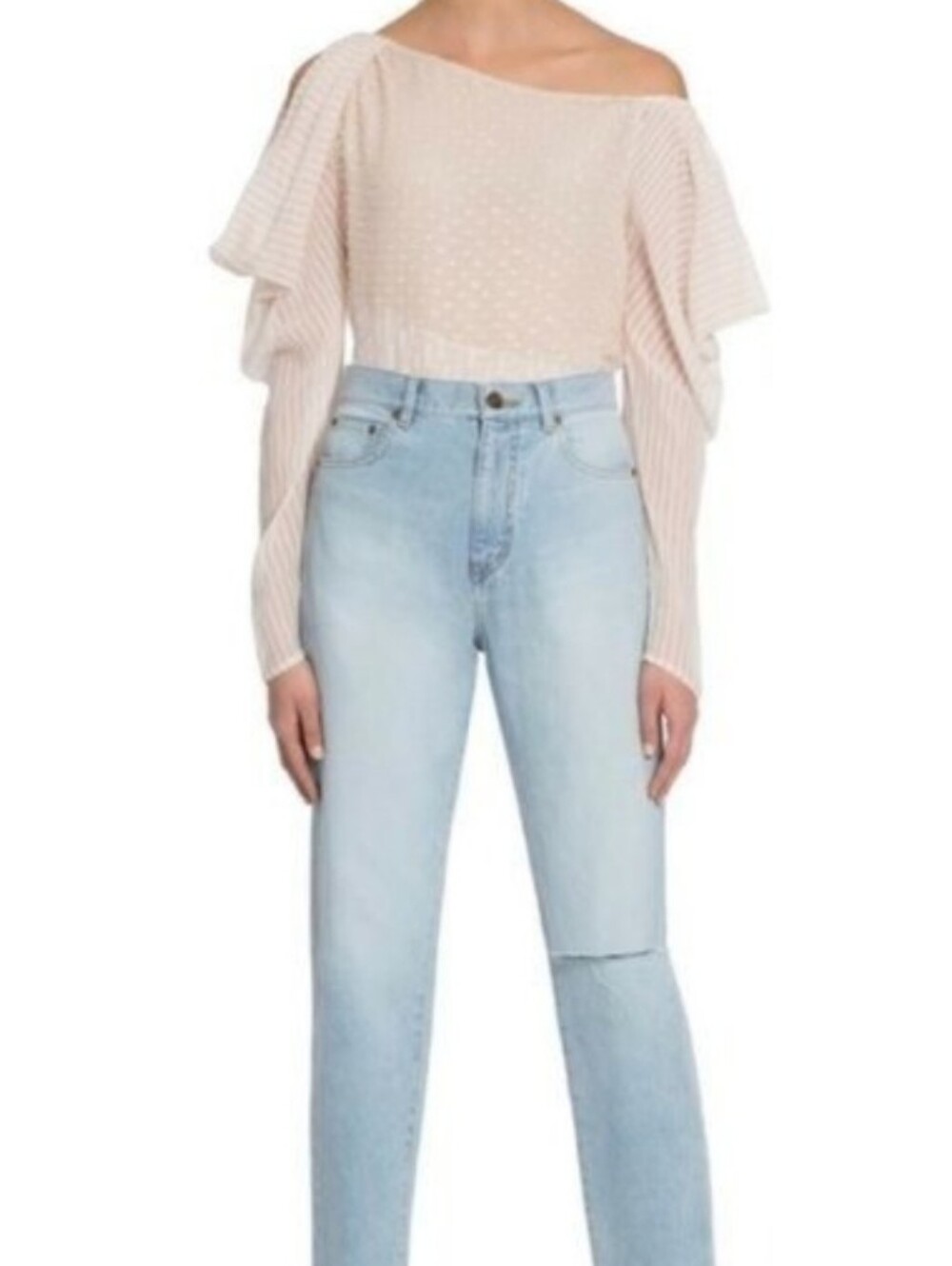 Chelsea And Walker Light Pink Swiss Dot Modern Off Shoulder Blouse